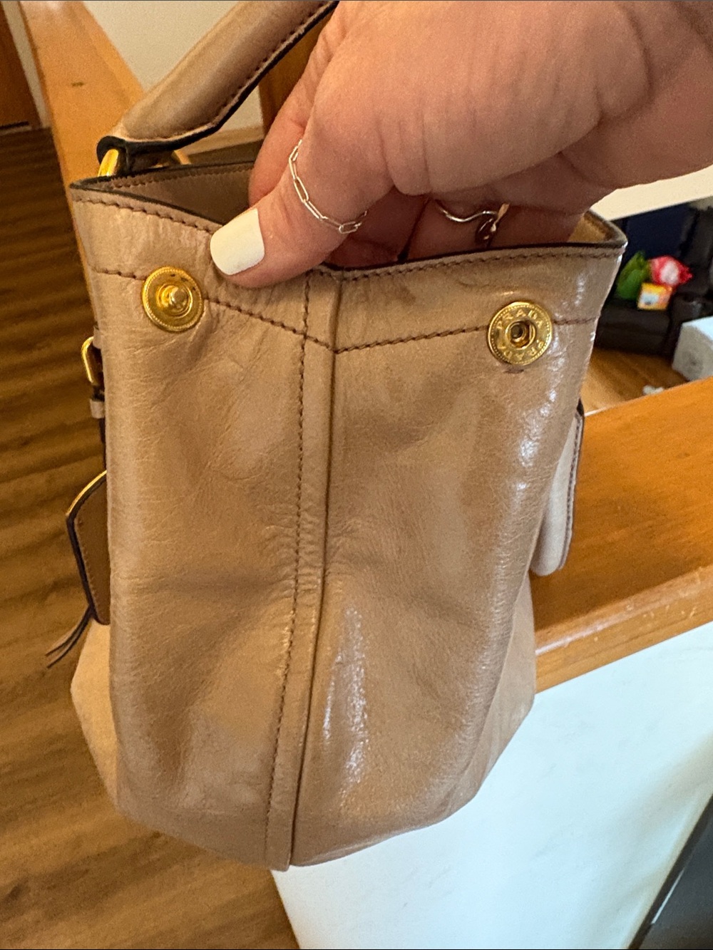 Prada Tan Leather Shoulder Bag with Gold Hardware - Picture 12 of 12